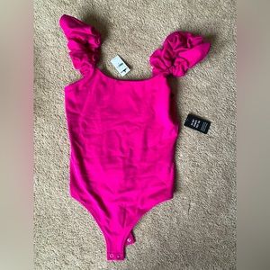 EXPRESS Ruffle Sleeve Thong Body Suit